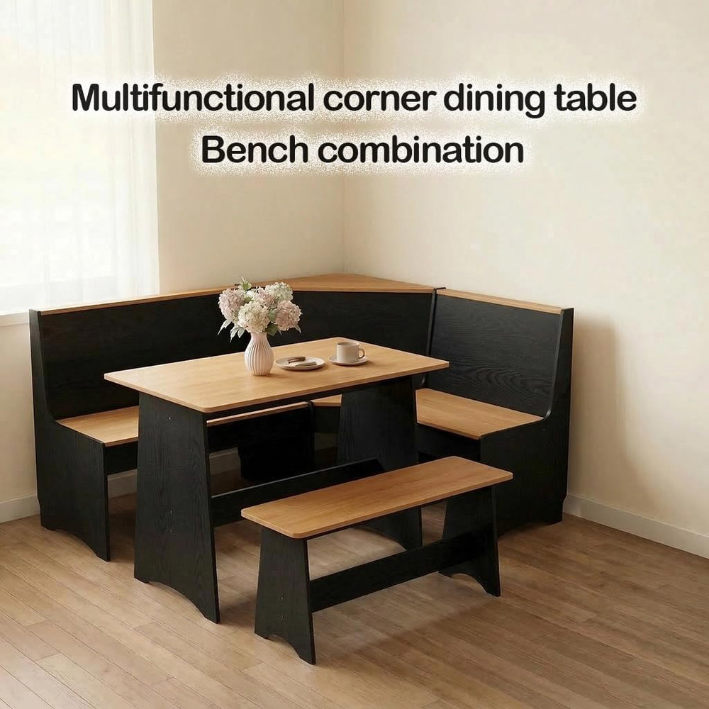 Farmhouse Breakfast Nook Table Set, Dining Nook Set with Corner Bench,with St...