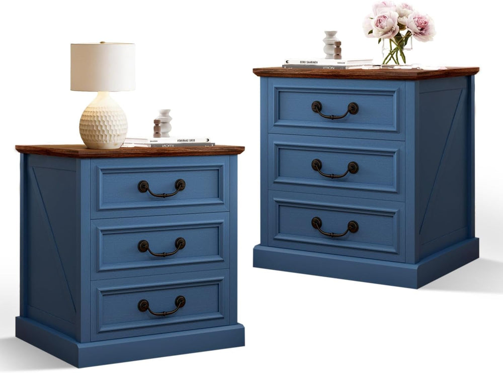 Vipbear Nightstand with Charging Station Set of 2, 22.4" Wide Farmhouse ...
