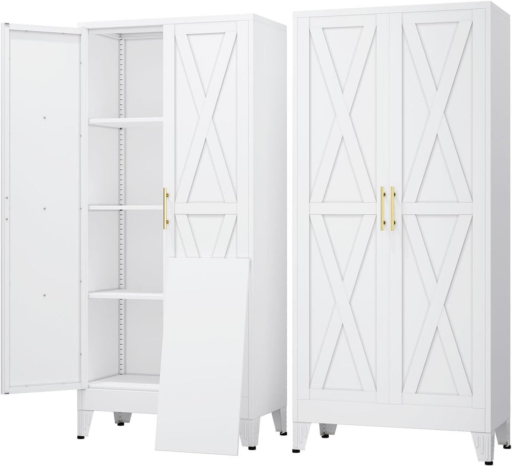 61" Kitchen Pantry Cabinet, Metal Storage Cabinet with 2 Doors and 3 Adj...