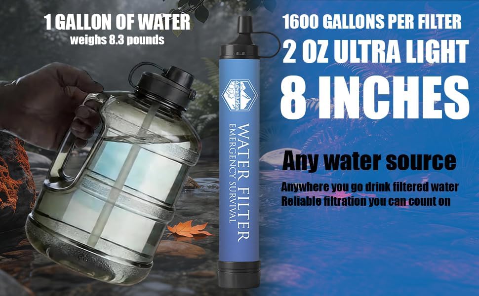 6-Pack Water Filter Straw with Emergency Whistle Survival for Outdoor