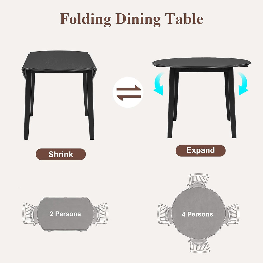 Solid Wood Small Dining Table and 2 Chairs, Black