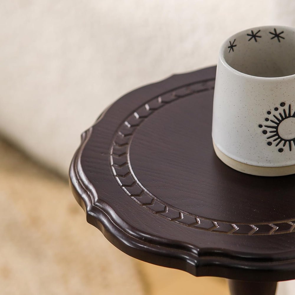 100% Solid Wood Round Side Table, Small Drink Table for Small Spaces, Modern ...