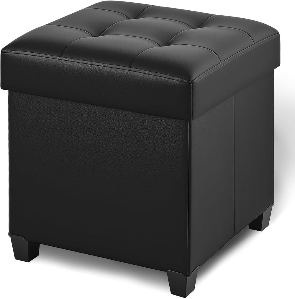 17.7" Ottoman with Storage, Square Storage Ottoman for Dorm, Faux Leathe...