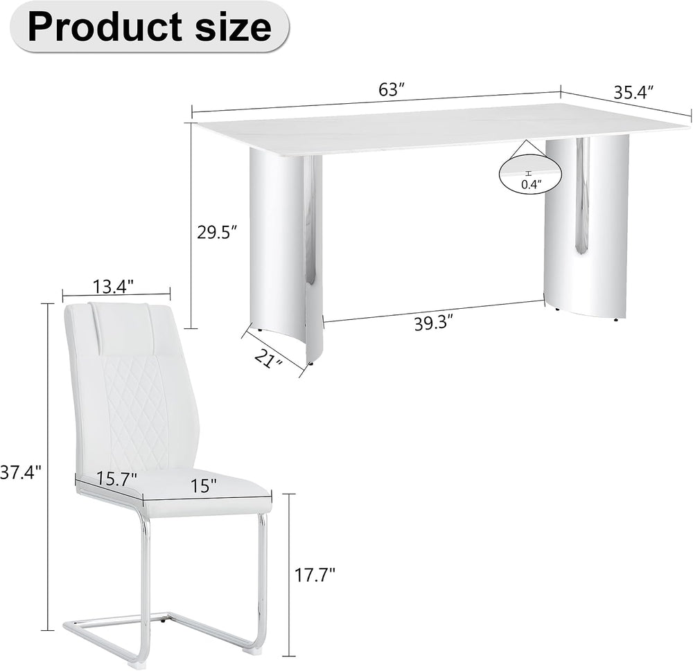 Marble Dining Table Set for 6,63" Kitchen Table Set of 6,Rectangle Dinin...