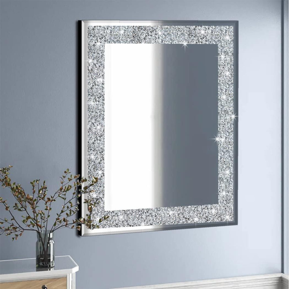 QMDECOR Crystal Crush Diamond Rectangle Silver Mirror for Wall Decoration 24x...