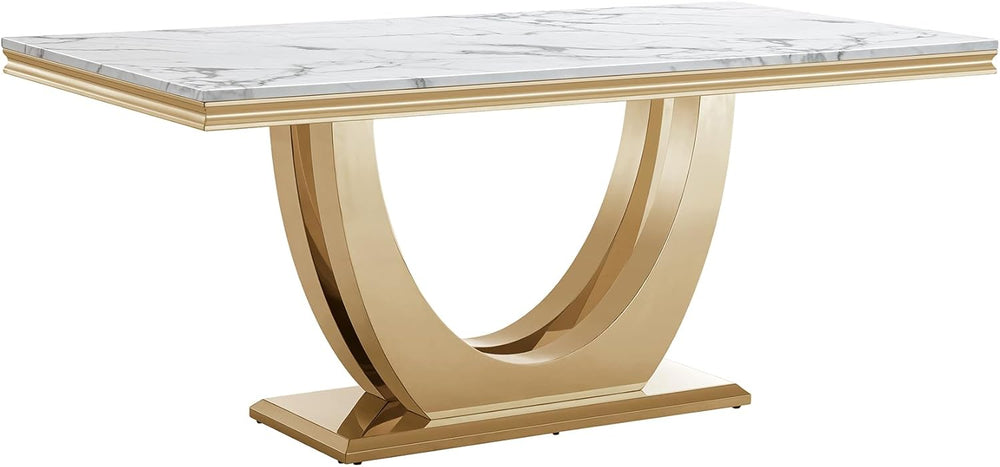 70" White Marble Dining Table, Luxury Kitchen Table for 6 8, Large Recta...