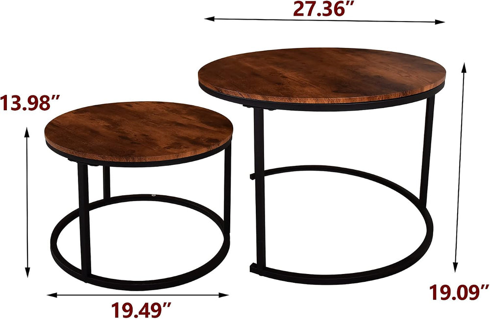 HOMERECOMMEND Round Coffee Table Set of 2 for Living Room,Rustic Brown | Mode...