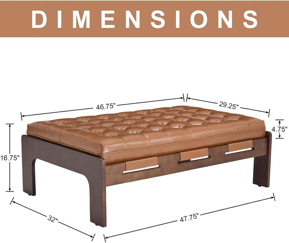 chairus 47.75" Large Rectangle Ottoman Coffee Table, Tufted Faux Leather...
