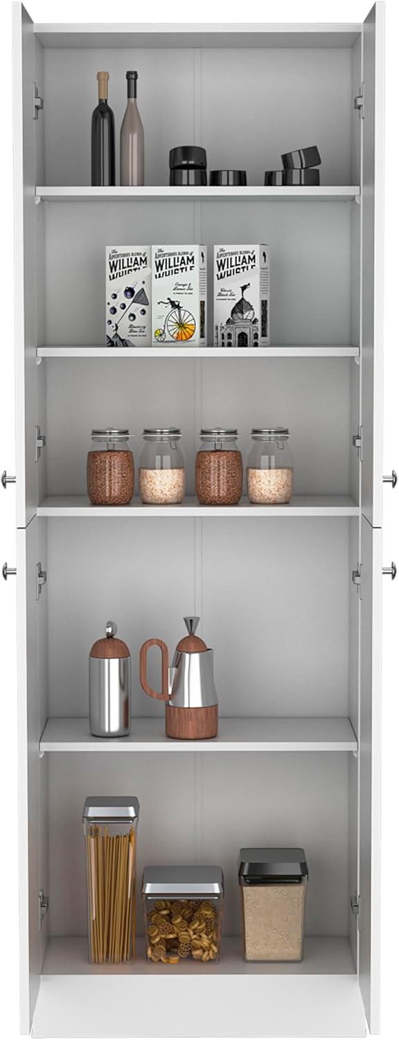 Modern Kitchen Pantry, Storage Cabinet with 4 Doors and 5 Adjustable Shelves,...