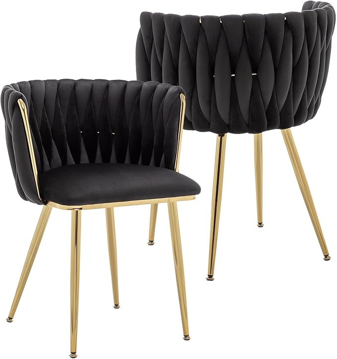 Kiztir Black Velvet Dining Chairs Set of 2, Upholstered Dining Room Chairs wi...