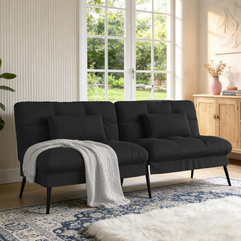 COMHOMA 72″ Futon Sofa Bed, Sleeper Sofa with Adjustable Backrest, Black | Co...