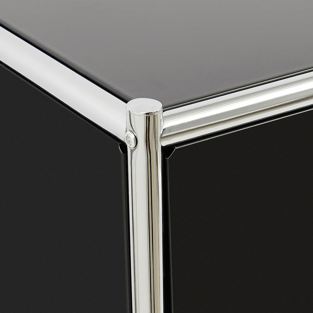 Modern Metal Side Table with Drop-Door & Open Shelf, 27.5" Height Si...