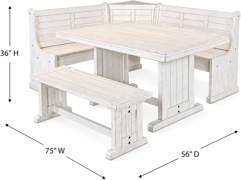 Pemberly Row 75" x 56" Farmhouse Wood Breakfast Nook Set with Table...