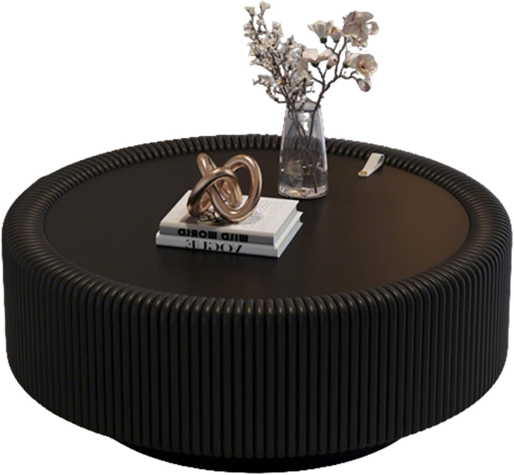 Round Coffee Table, Modern Black Coffee Table with Hidden Storage,Tempered Gl...