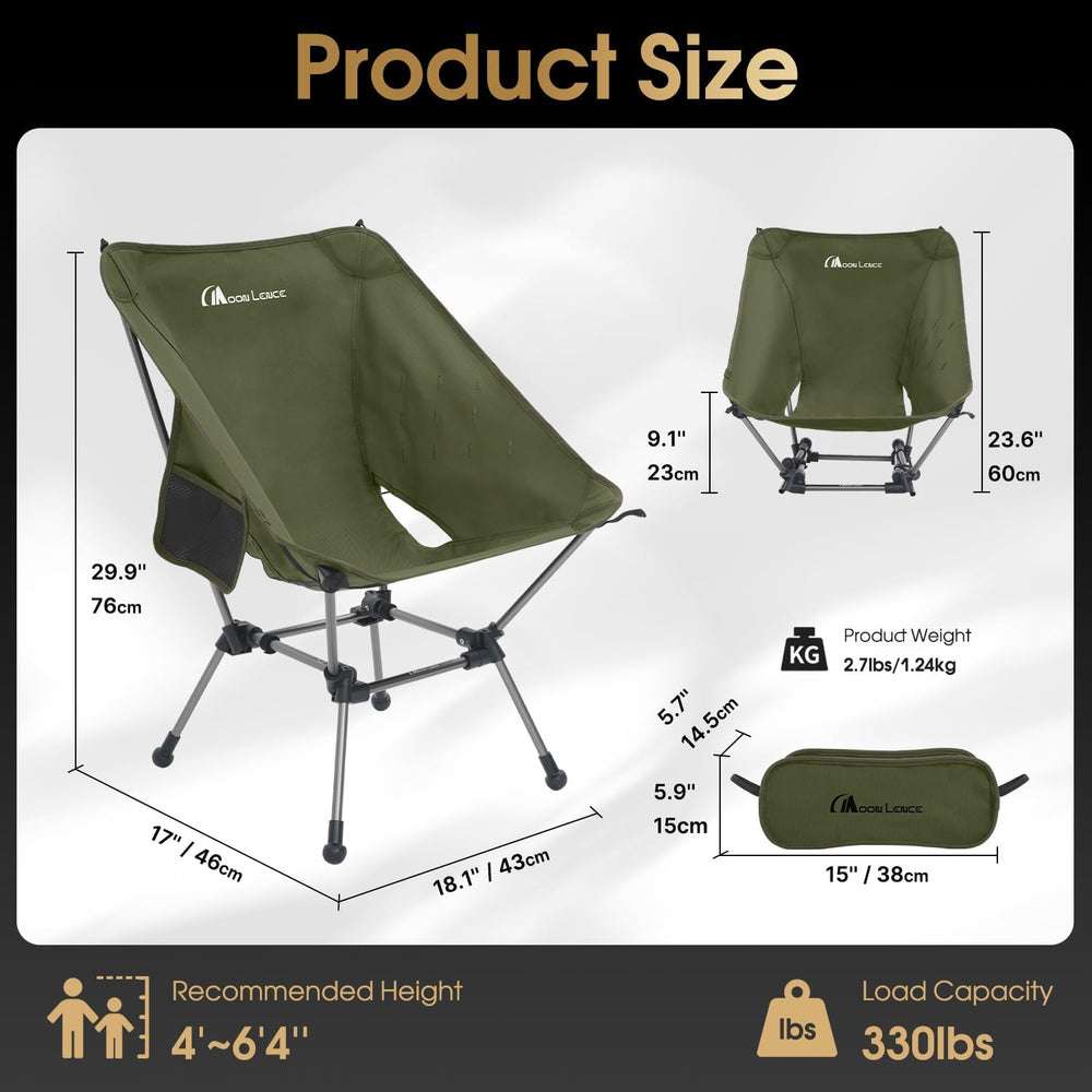 MOON LENCE Portable Camping Chair Plus, Larger & Roomier, Compact and Lig...