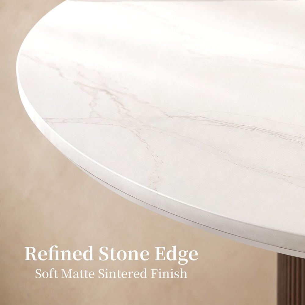 42 Inch Round Dining Table for 4, Modern White Marble Table with Fluted Solid...