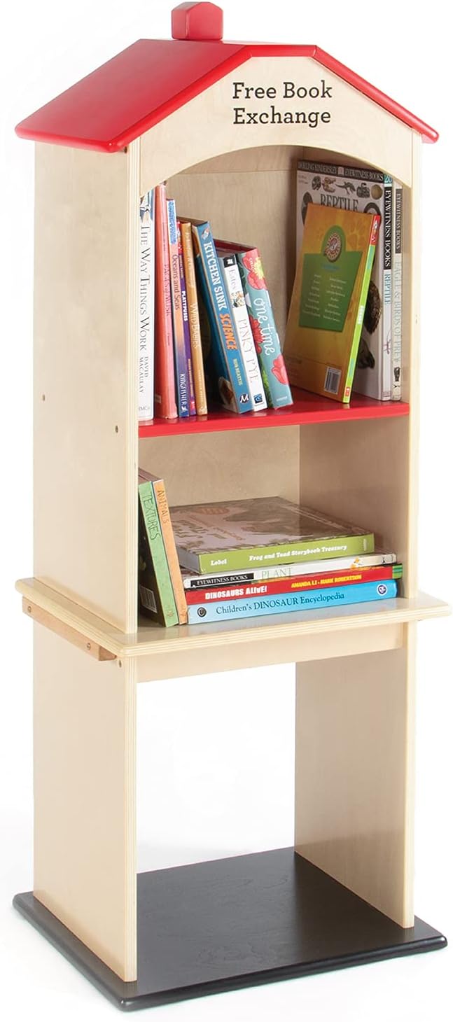 Guidecraft Free Library Exchange Book Stand: 3-Shelf Wooden Storage Bookcase,...