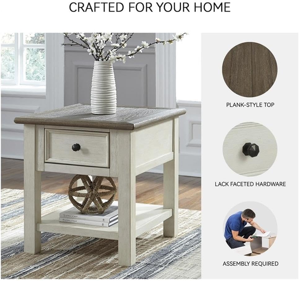 BOWERY HILL 2-Piece End Table Set in Antique White and Weathered Oak