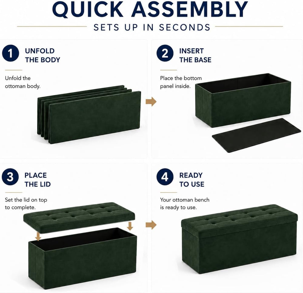 ALASDO 43 Inch Folding Storage Ottoman Bench with Hidden Storage, Velvet Stor...