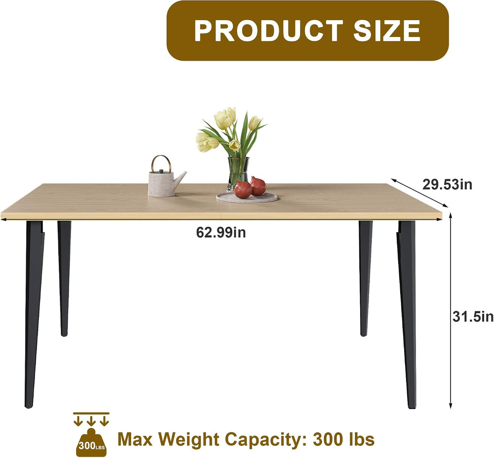 Dining Table, Wooden Tabletop & Rust-Resistant Iron Legs, Rectangular Kit...