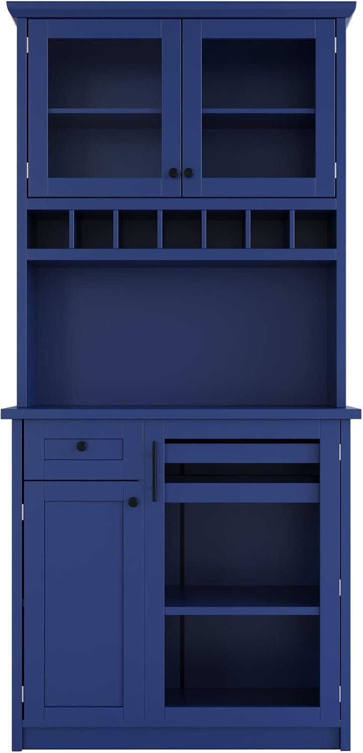 Kitchen Pantry Storage Cabinet, Tall Freestanding Farmhouse Buffet with Hutch...