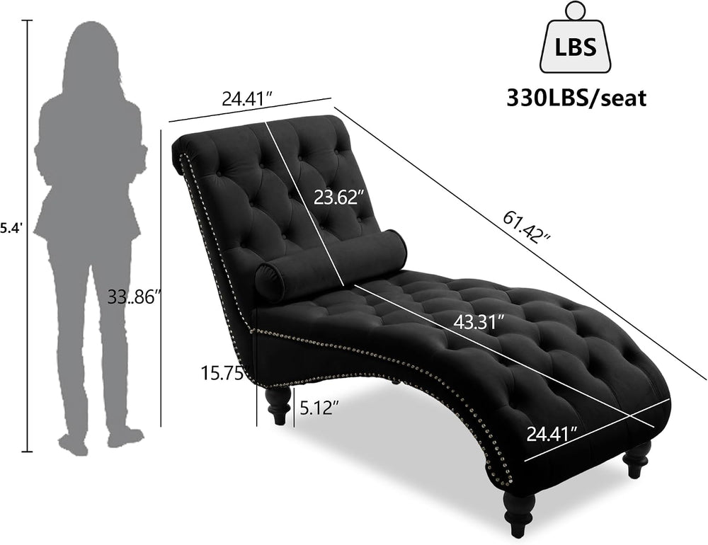 Chaise Lounge Chair Indoor, Velvet Bedroom Accent Lounge Chair | Button-Tufte...