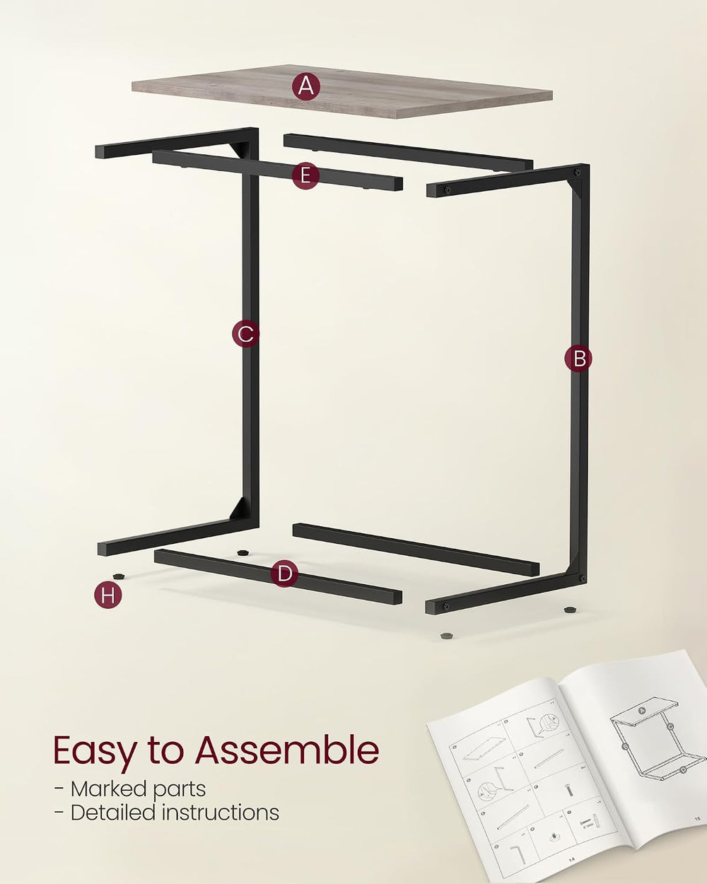 VASAGLE Set of 2 C Shape End Tables, Small Coffee Tables for Couch Or Sofa, I...