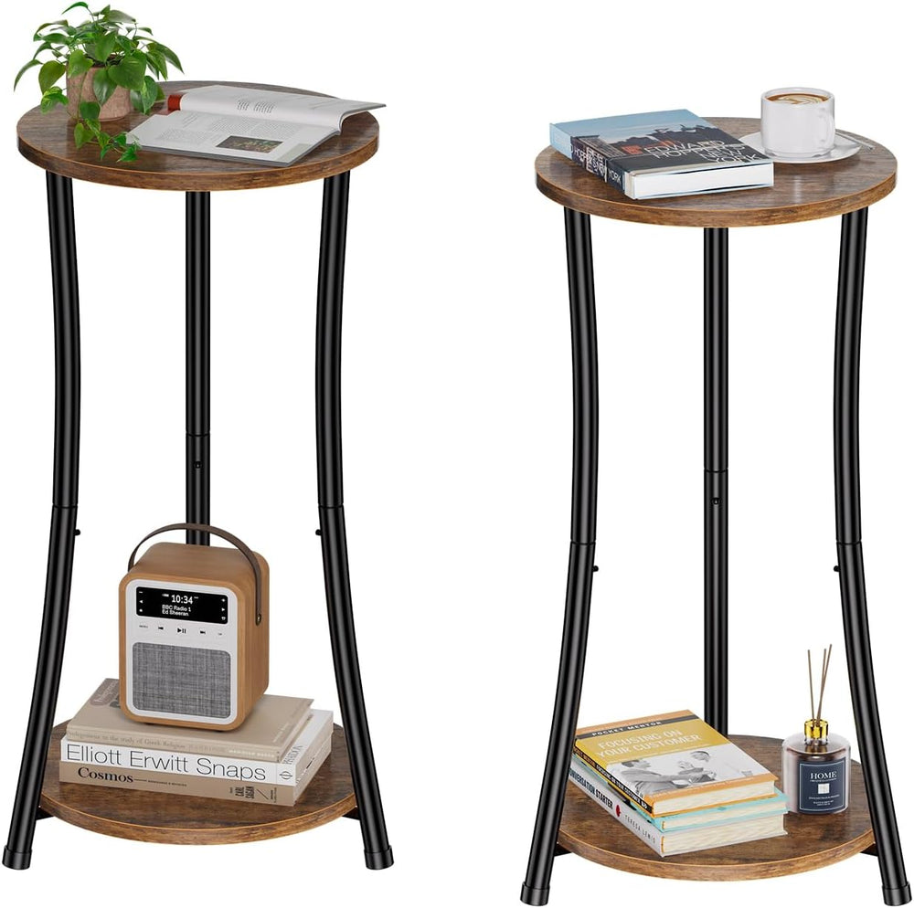 Simple Trending Round Side Table, 2 Tiers End Table for Living Room with Stor...