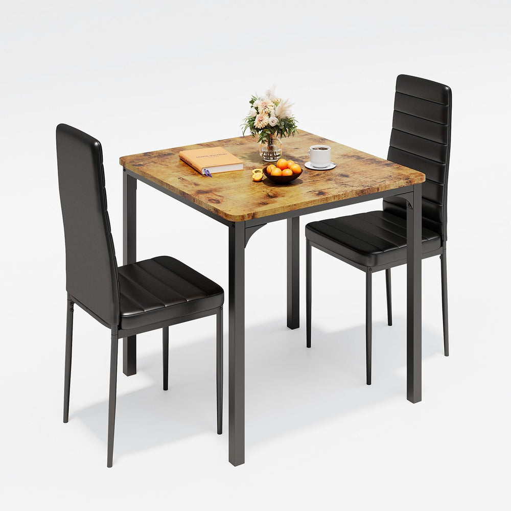 Gizoon 3-Piece Dining Table Set for 2, Kitchen Table with PU Chairs Retro