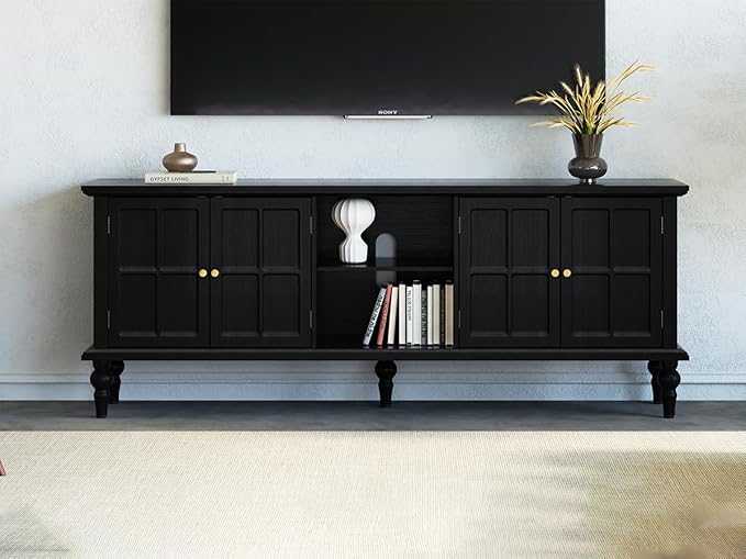 3More 67" Mid Century Modern TV Stand with Window Design,Wood Entertainm...