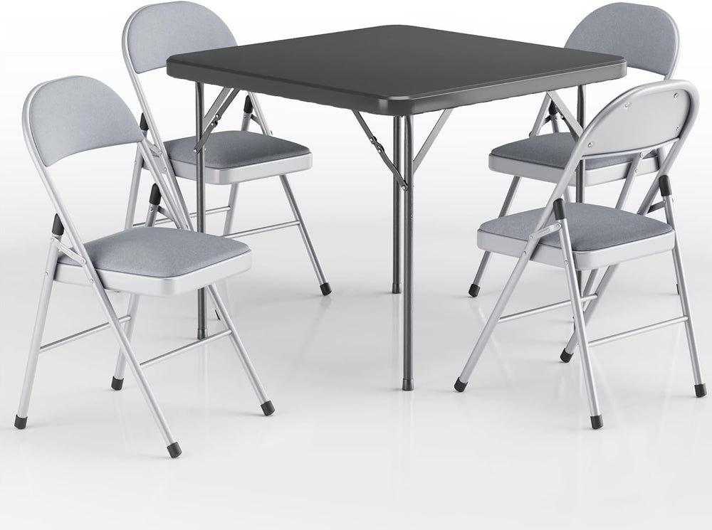 VECELO 5 Piece Folding Card Table Square and Chairs Set, Collapsible Legs &am...