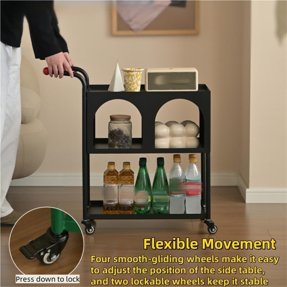 Movable Storage Shelf Metal Storage Cart with Handle - Practical Sofa Side Ta...