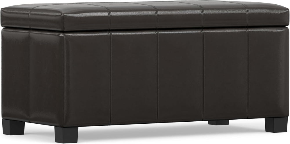 SIMPLIHOME Dover 36" Wide Vegan Leather Storage Ottoman in Tanners Brown...