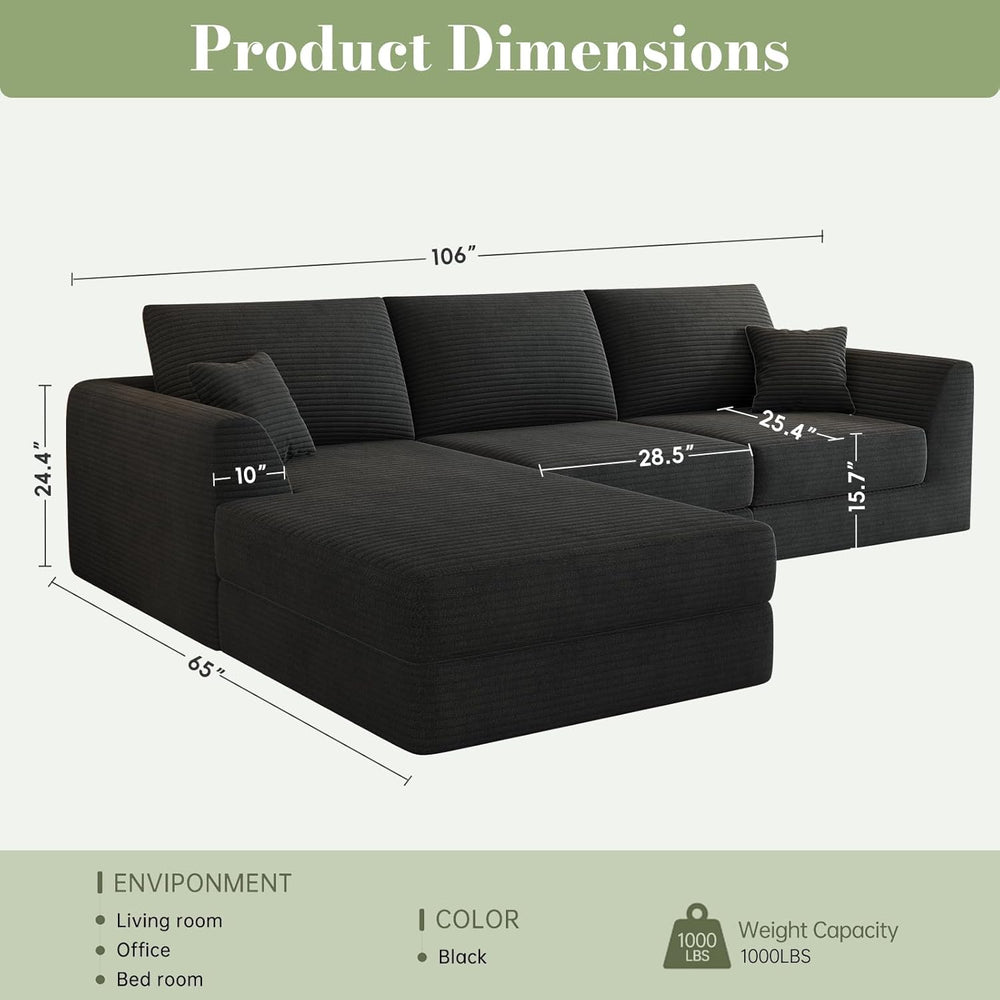 106โ Modular Sectional Sofa, Cloud Sectional Couch with Deep Seat, Modern Mod...
