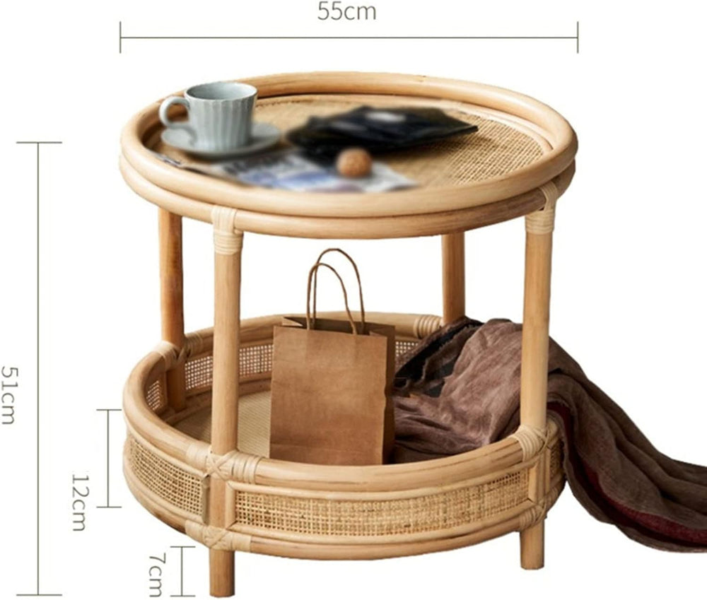 Mlaea Double-Layer Round Rattan Surface/Glass Surface Small Table, Living Roo...