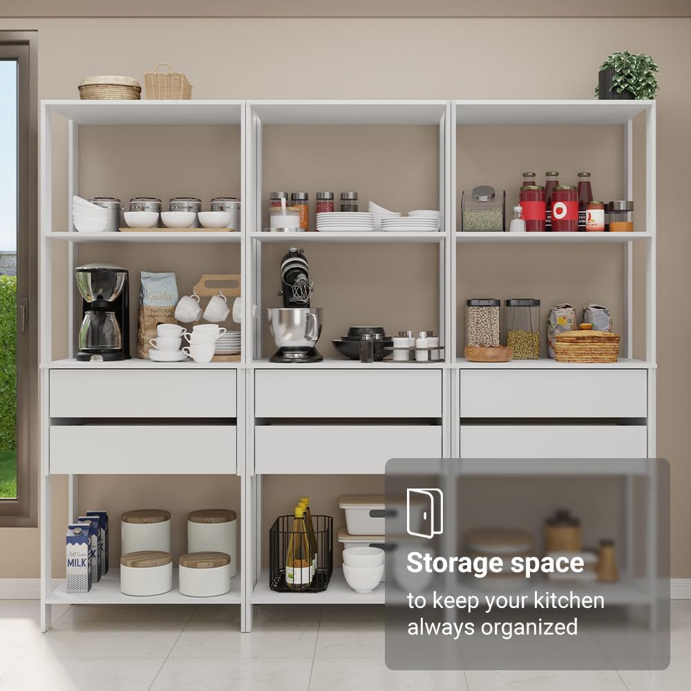 Madesa Kitchen Pantry Storage Rack with 6 Drawers and Open Shelves 82" L...