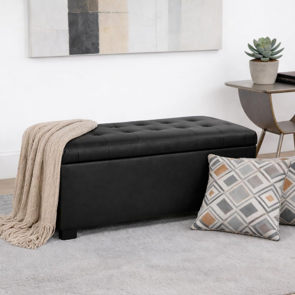 Spatial Order 46" Tufted Storage Bench - Black Faux Leather