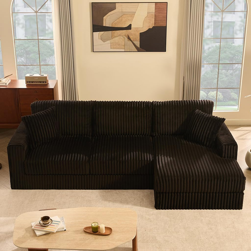 GOSUHI 113" L-Shaped Cloud Couch, Modular Sectional, Deep Seats, Black |...