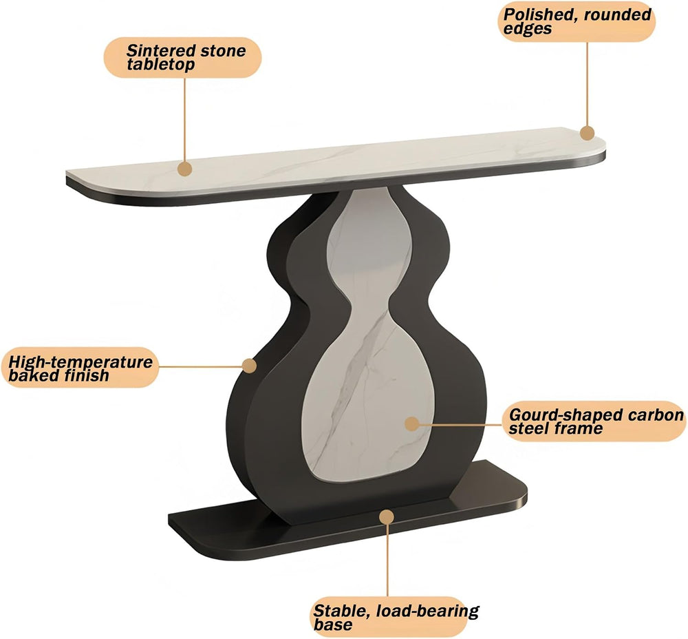 Modern Console Table with Sintered Stone Top | Narrow Console Table with Meta...