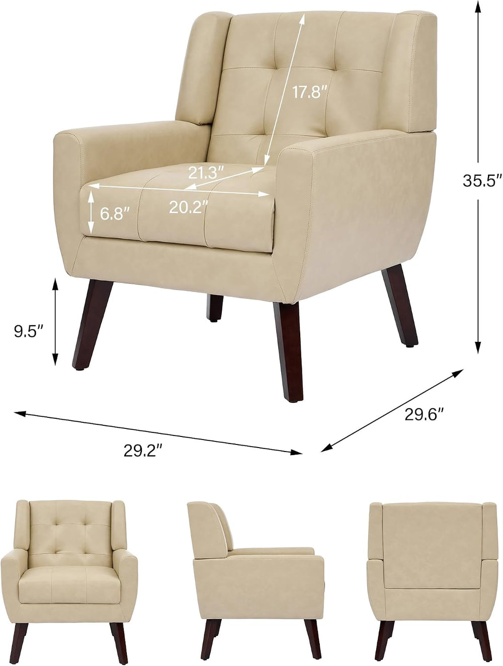 Accent Chair, Comfy Mid Century Modern Small Armchairs with Solid Wood Frame ...