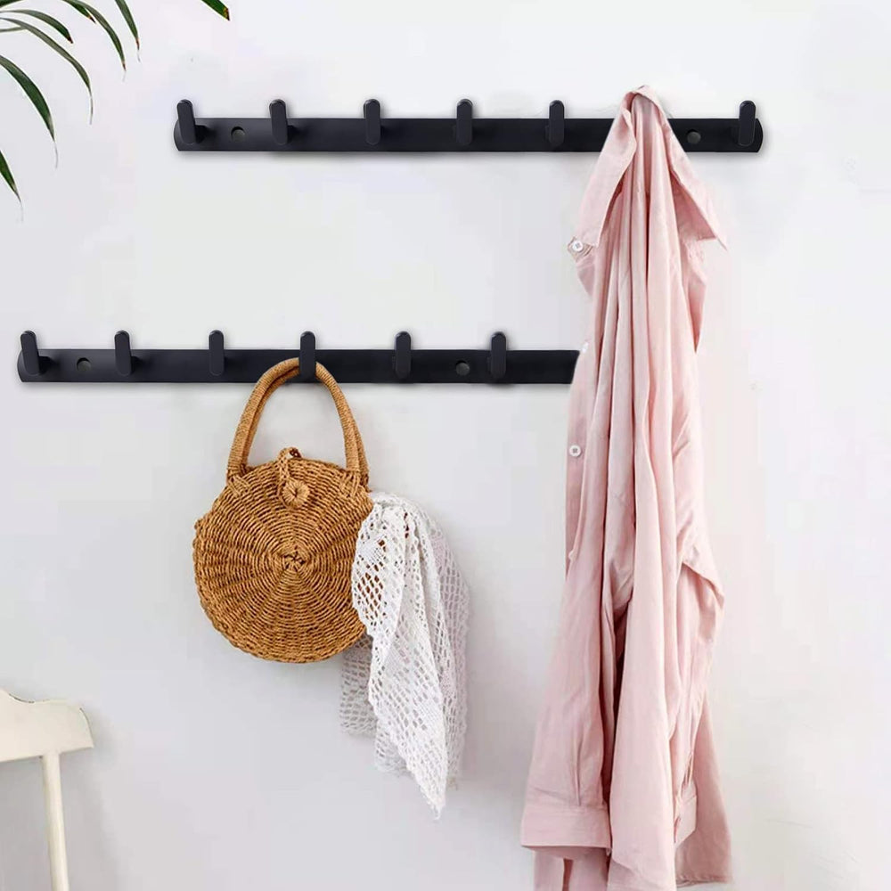 Coat Rack Wall Mount with 7 Hooks, Black Wall Coat Hook, Wall Mounted Modern ...