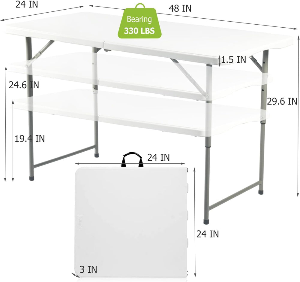FurnitureR Adjustable Folding Table 4FT, Plastic Utility Table with 3 Height ...