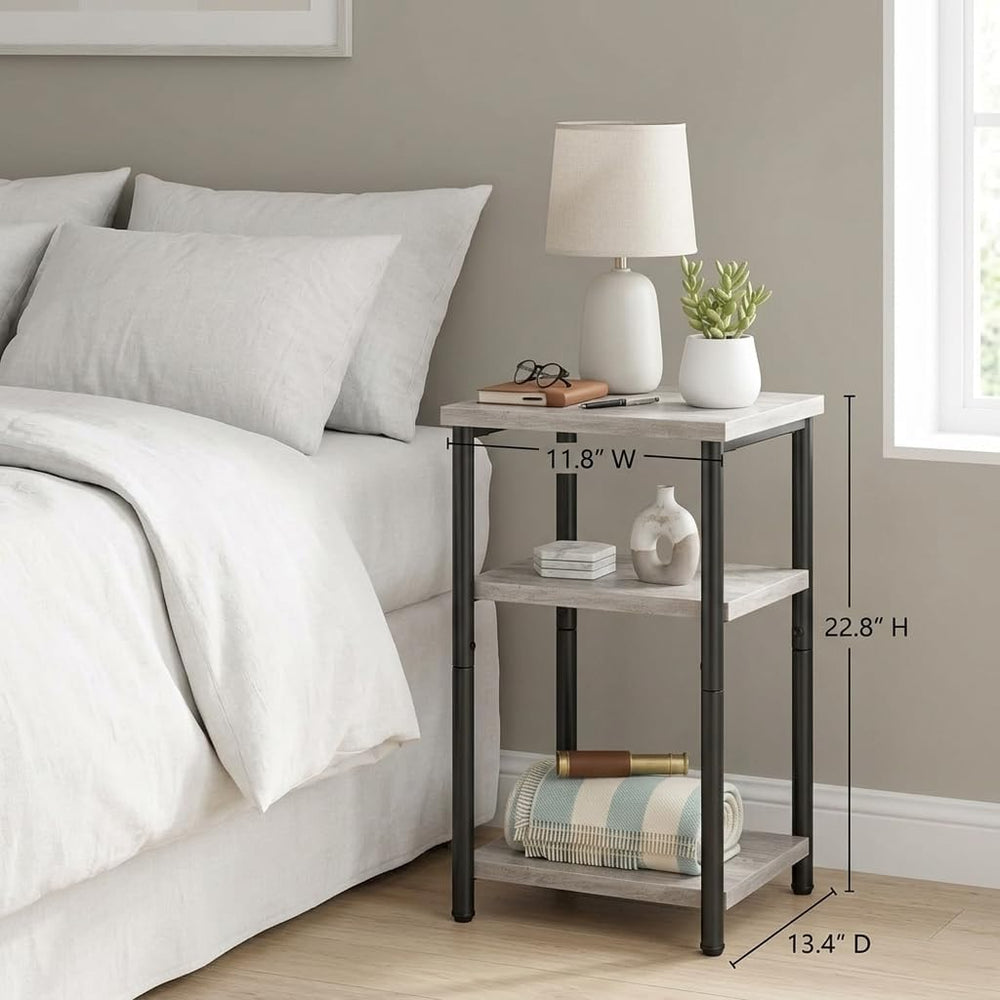 3 Tier End Table for Small Space, Modern Oak Grey Side Table with Metal Frame...