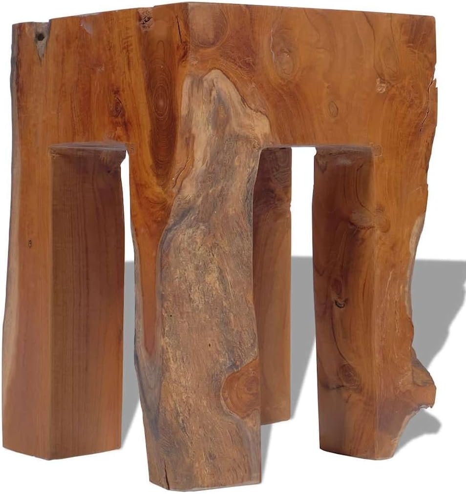 Solid Teak Wood Stool, Square Rustic End Table for Living Room Bedroom, Sturd...