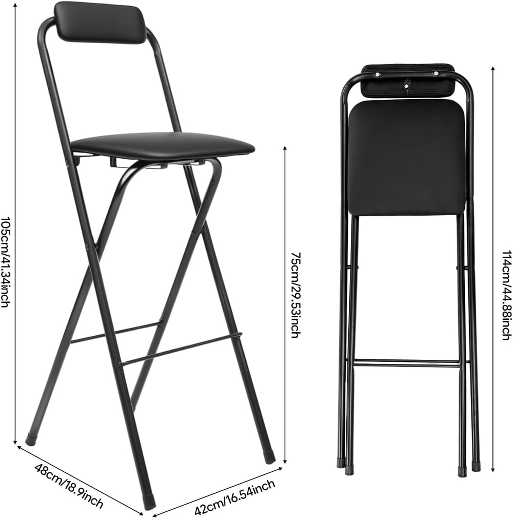 Folding Bar Stool with Back, 30 Inch Tall Foldable Bar Chair with Backrest Sp...