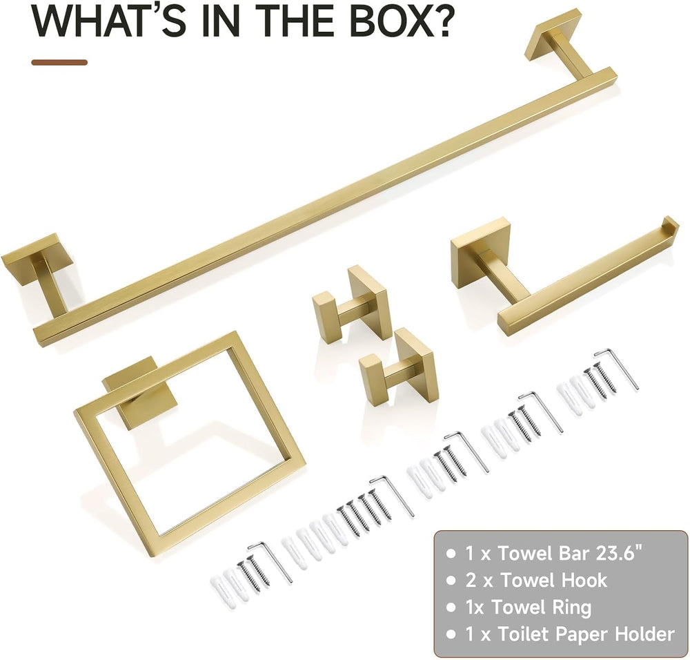TQKAG 5 Piece Brushed Gold Bathroom Accessories 23.6" Bathroom Hardware Set
