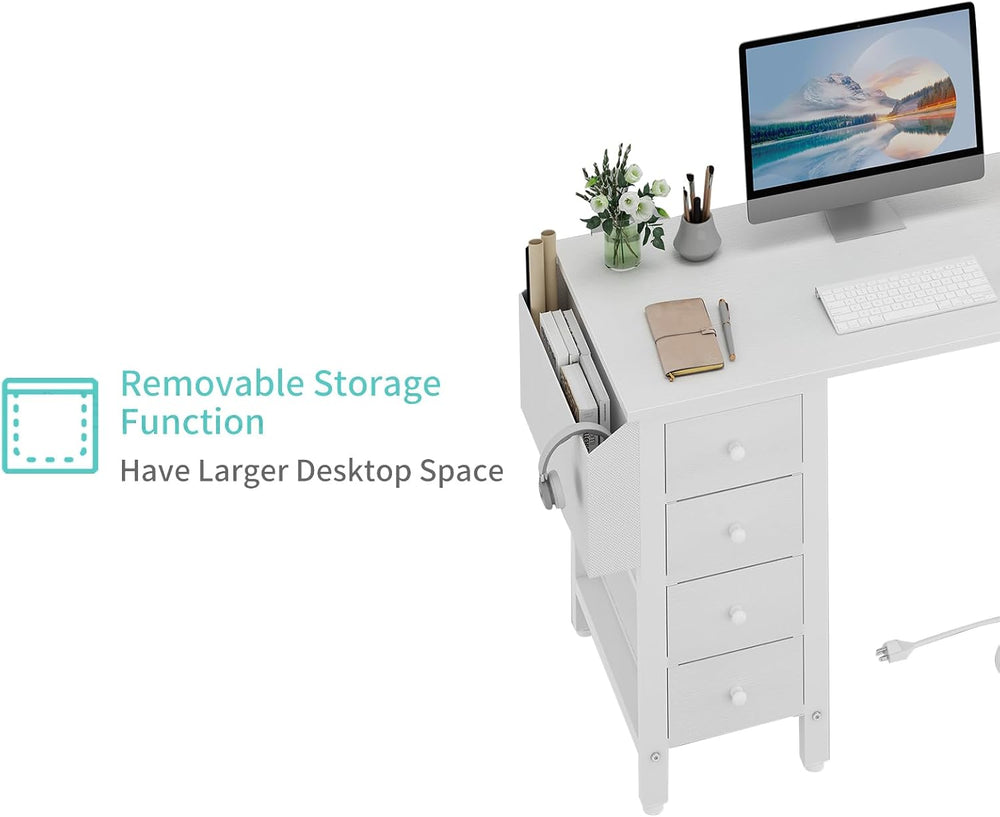 Lufeiya White L Shaped Computer Desk with Drawers & Storage Shelves, 47 I...