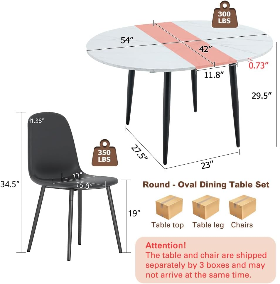 FURNITO Round Dining Table Set for 4, 42"-54" Extendable Dining Roo...