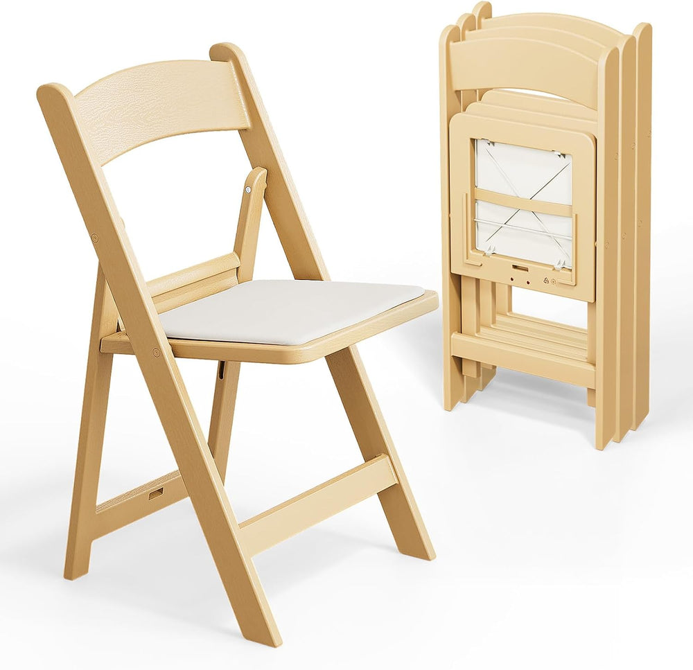 VINGLI Resin Folding Chairs with Cushion, Foldable Plastic Chair with Comfort...