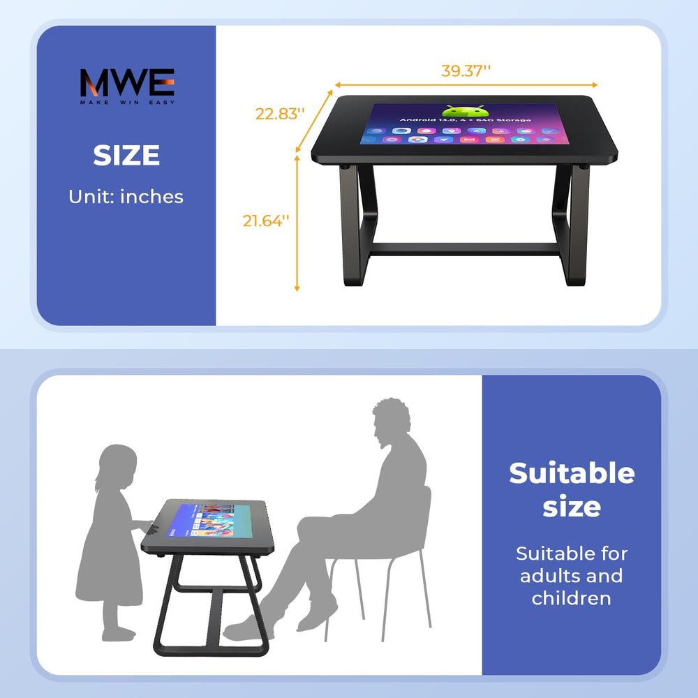MWE 32 Inch Game Table, Multifunctional Touchscreen Table, Detachable Interac...